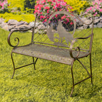 "Gunnison" Iron Garden Bench with Howling Wolf and Moon Silhouette Benches Garden