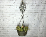 49"t Old Pail Pulley Planter - Outdoor Patio Decor - Metal Flower Bucket or Ivy Basket Container - Rustic Home Farmhouse