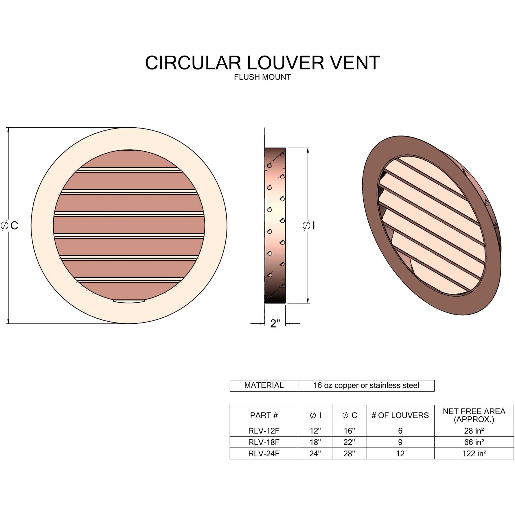 Copper Round Circle Louver Gable Wall Vent Vents Home Accessary