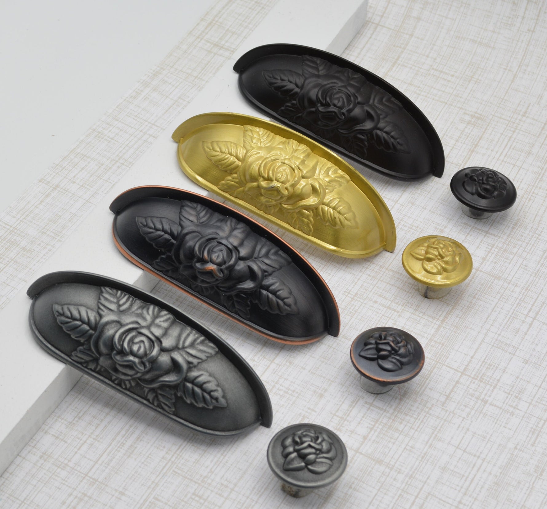 Old World Rose Cup Pull Cabinet Knobs & Handles Drawer Pull