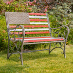 "Proud to be an American" Iron Flag Garden Bench Benches Garden