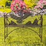 "Klamath Basin" Round Top Iron Bench with Flying Eagle Backrest Benches Furniture