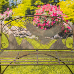 "Klamath Basin" Round Top Iron Bench with Flying Eagle Backrest Benches Furniture