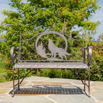 "Gunnison" Iron Garden Bench with Howling Wolf and Moon Silhouette Benches Garden