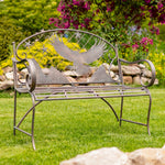 "Klamath Basin" Round Top Iron Bench with Flying Eagle Backrest Benches Furniture