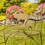 "The Highlands" Iron Garden Bench with Elk and Evergreen Silhouette Benches Furniture