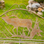 "The Highlands" Iron Garden Bench with Elk and Evergreen Silhouette Benches Furniture