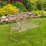 "The Highlands" Iron Garden Bench with Elk and Evergreen Silhouette Benches Furniture