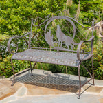 "Gunnison" Iron Garden Bench with Howling Wolf and Moon Silhouette Benches Garden