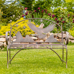 "Klamath Basin" Round Top Iron Bench with Flying Eagle Backrest Benches Furniture