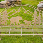 "Yellowstone" Round Top Iron Garden Bench with Grizzly Bear & Mountain Silhouette Benches Furniture