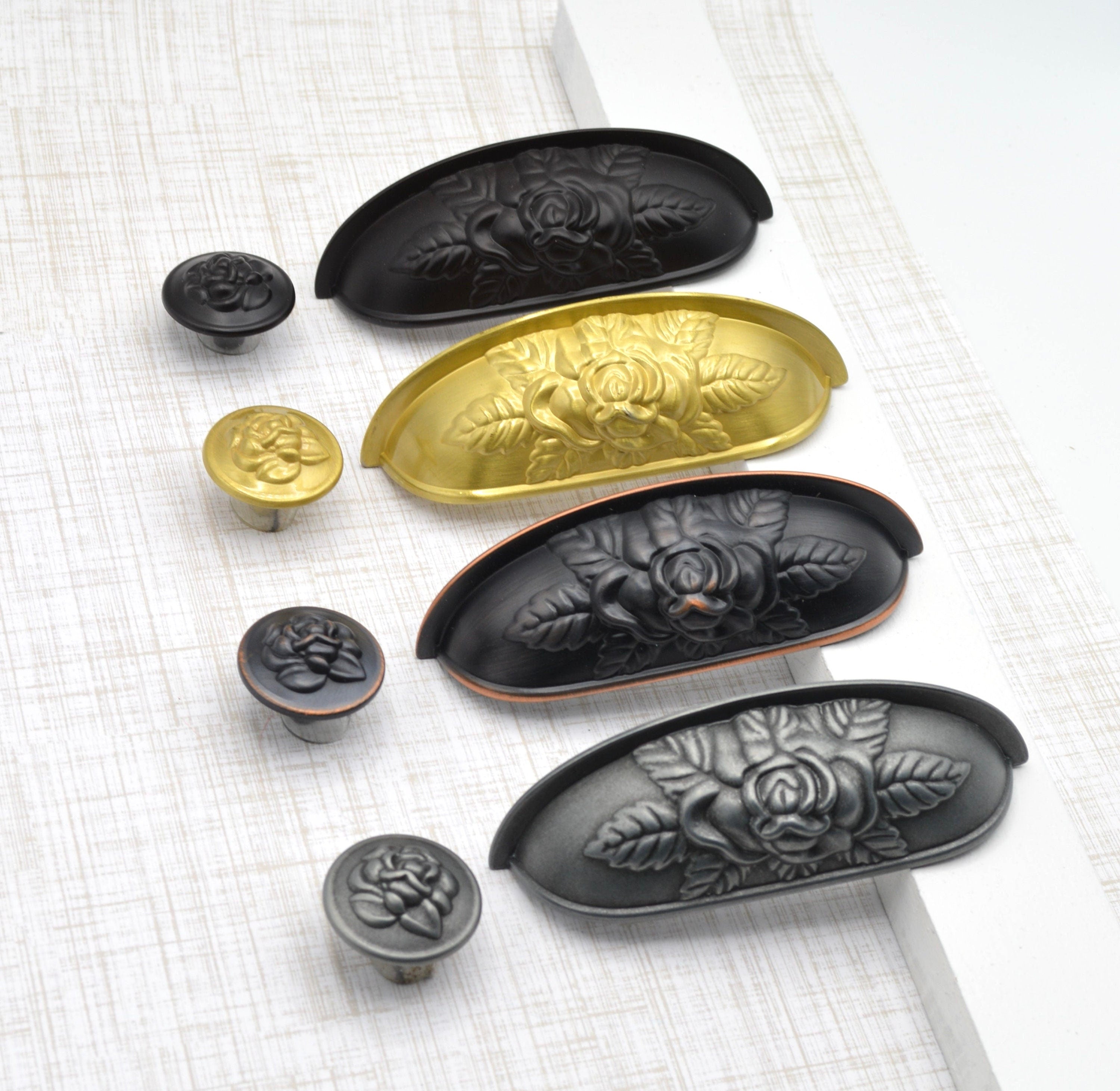 Old World Rose Cup Pull Cabinet Knobs & Handles Drawer Pull