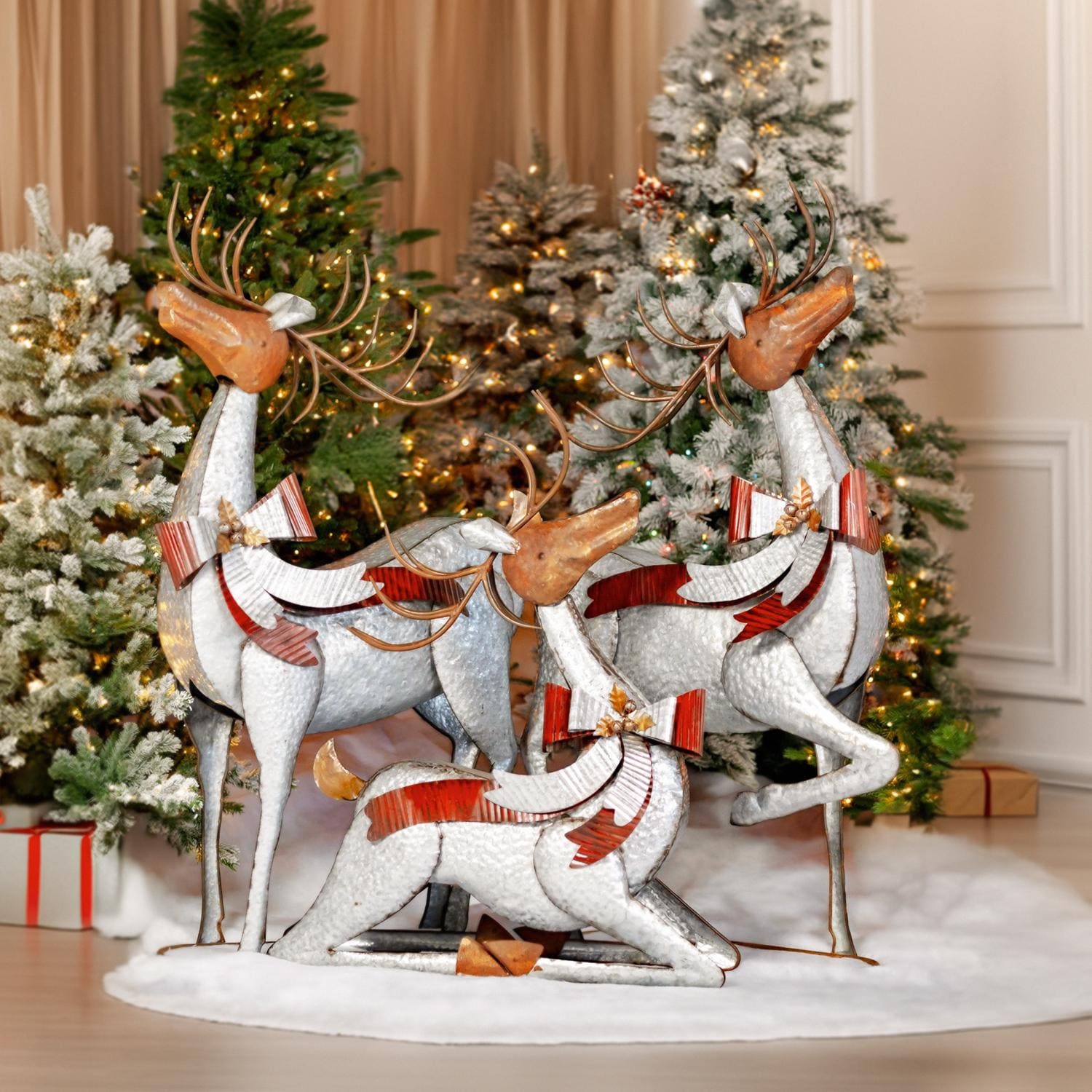Set of 3 Galvanized Reindeer Holiday Ornaments Christmas