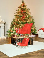 Pair of Victorian Style Red Metal Christmas Sleighs Holiday Ornaments Christmas