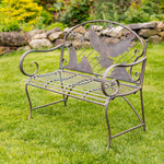 "Klamath Basin" Round Top Iron Bench with Flying Eagle Backrest Benches Furniture