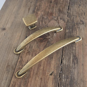 Vintage Cabinet Hardware Set in Antique Brass - Old West Iron