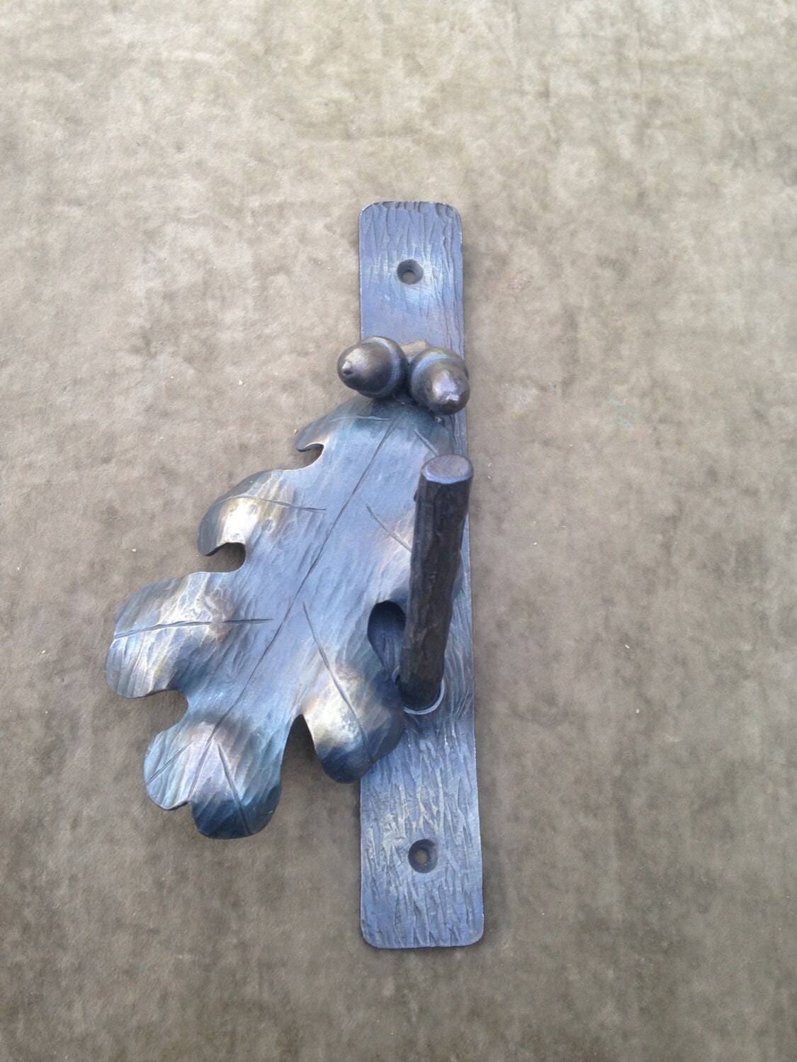 Hand Forged Iron Oak Leaf and Acorn Wall Mounted Hook