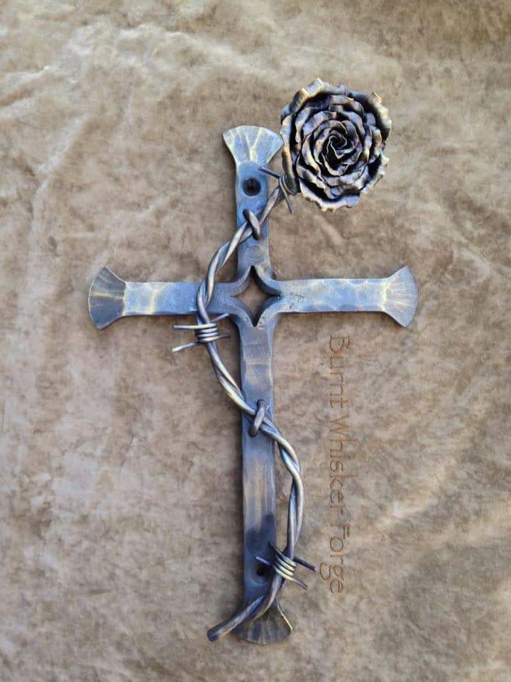 Iron Rose Cross, Barbwire Crucifix, Religious Art, Rose Thorn Cross, Iron Crucifix, Iron Cross, Barbwire Rose, Iron Rose