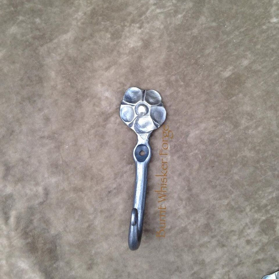 Flower Hook, Iron Flower, Dogwood Flowers, Handforged Hook, J Hooks, Blacksmithed Hooks, Blacksmith Dogwood, Hook Flowers