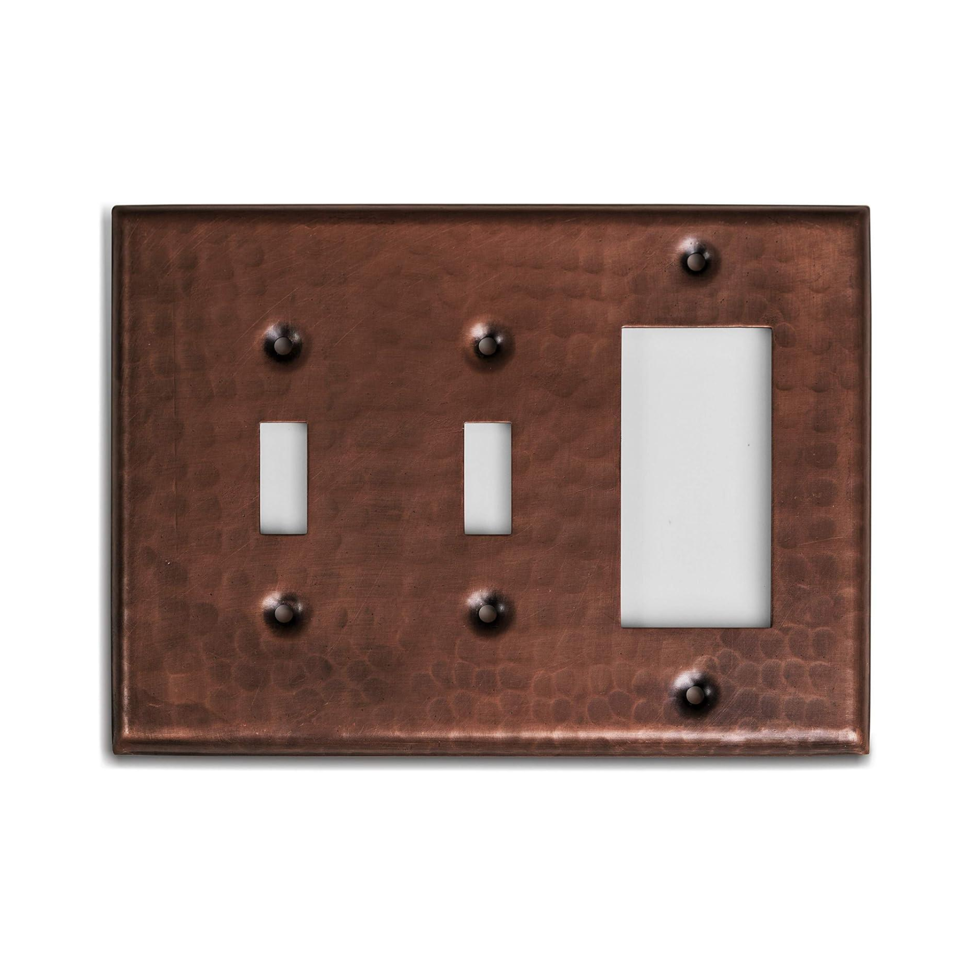 Hand Hammered Copper Triple Switch Plate - Toggle Rocker Combination