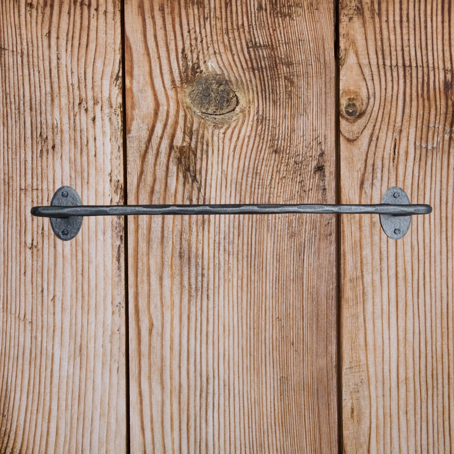 Hammered Iron Towel Bar - Oval Backplates - Old West Iron