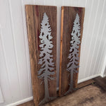 Set of Pine Trees on Barn Wood