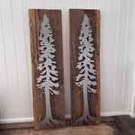 Set of Pine Trees on Barn Wood