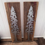 Set of Pine Trees on Barn Wood