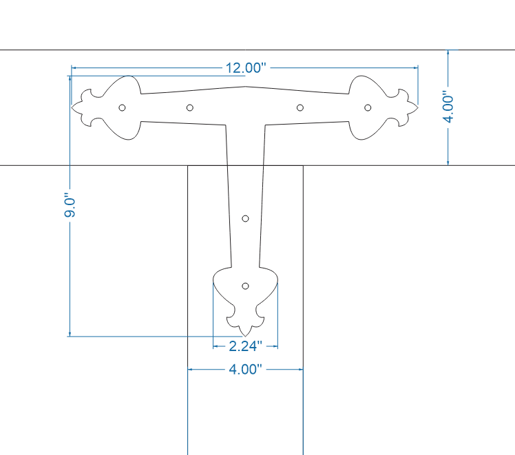 Art Nouveau Iron T Face Plate Brackets & Reinforcement Braces T-Plate