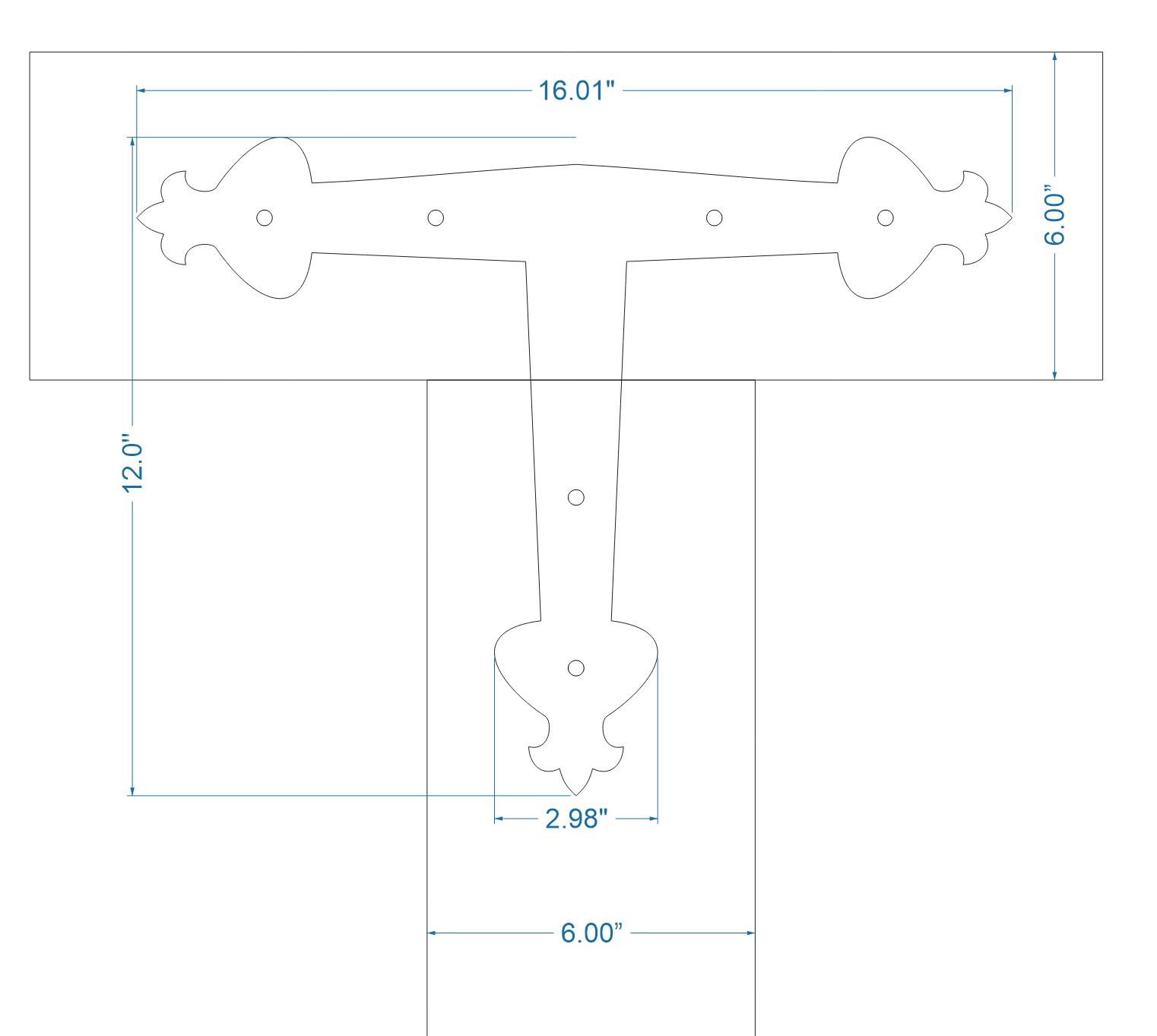 Art Nouveau Iron T Face Plate Brackets & Reinforcement Braces T-Plate