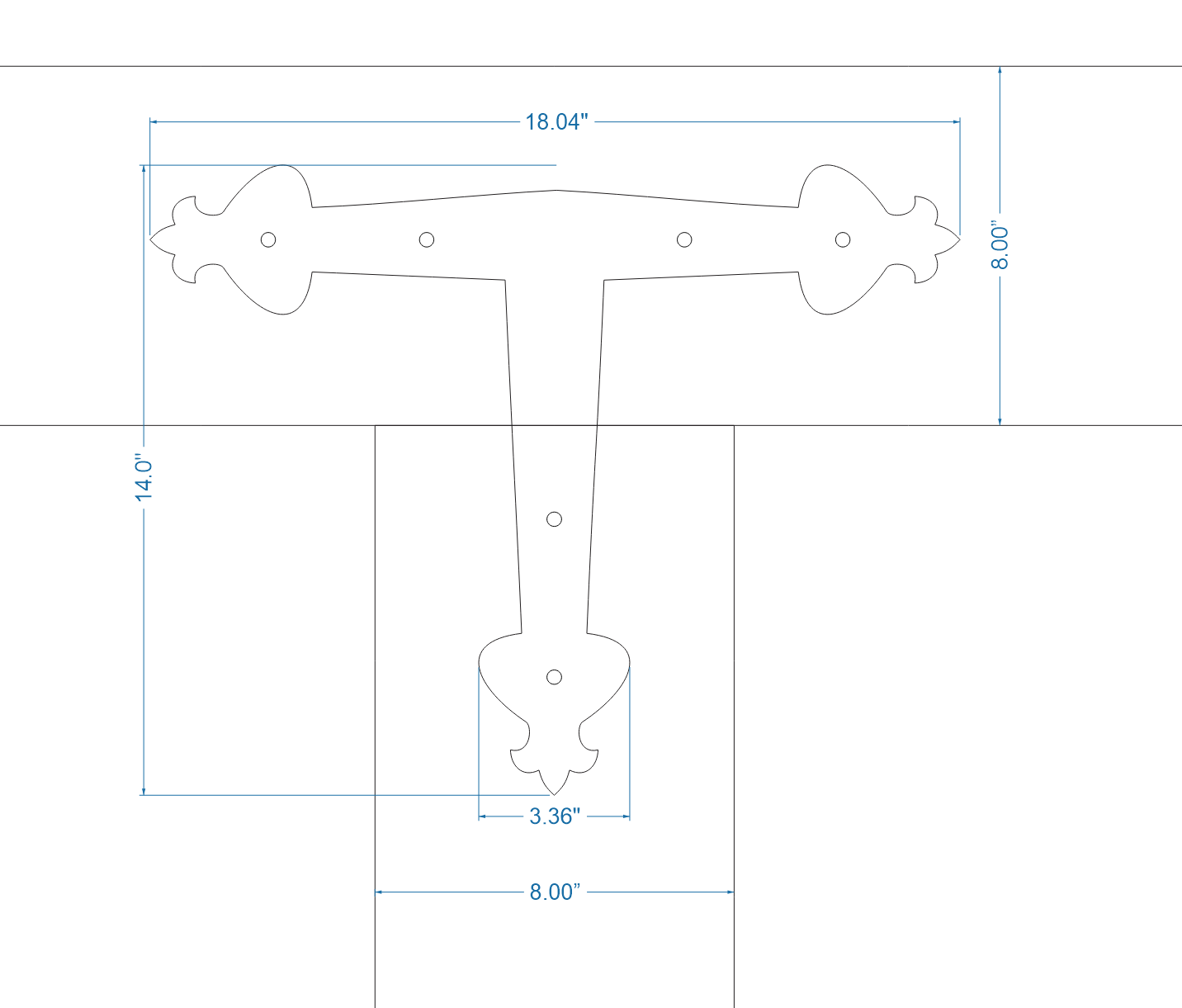 Art Nouveau Iron T Face Plate Brackets & Reinforcement Braces T-Plate