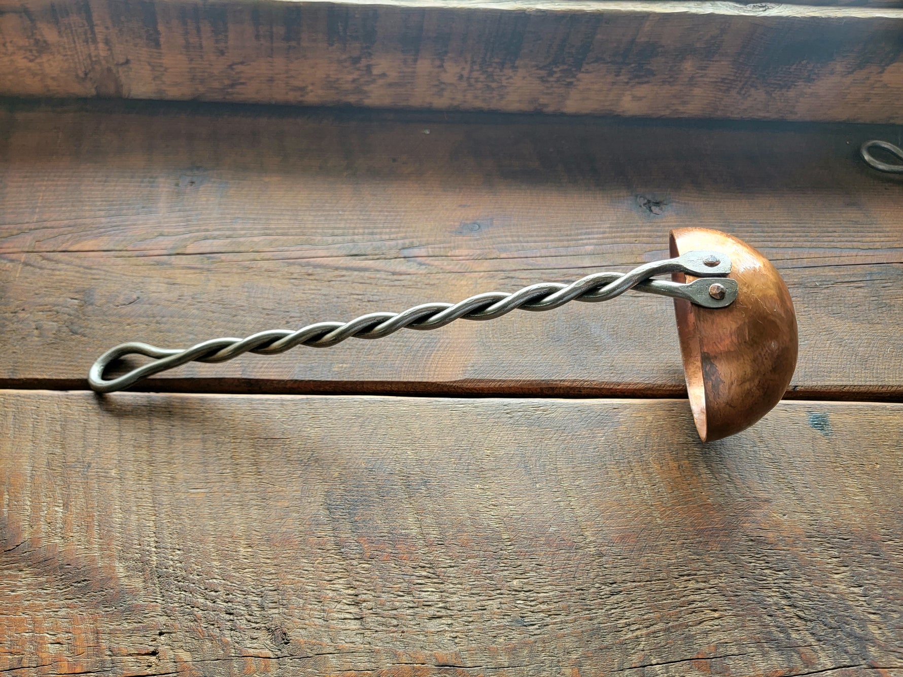 Hand Forged Twisted Iron and Copper Ladle Kitchen Accessories