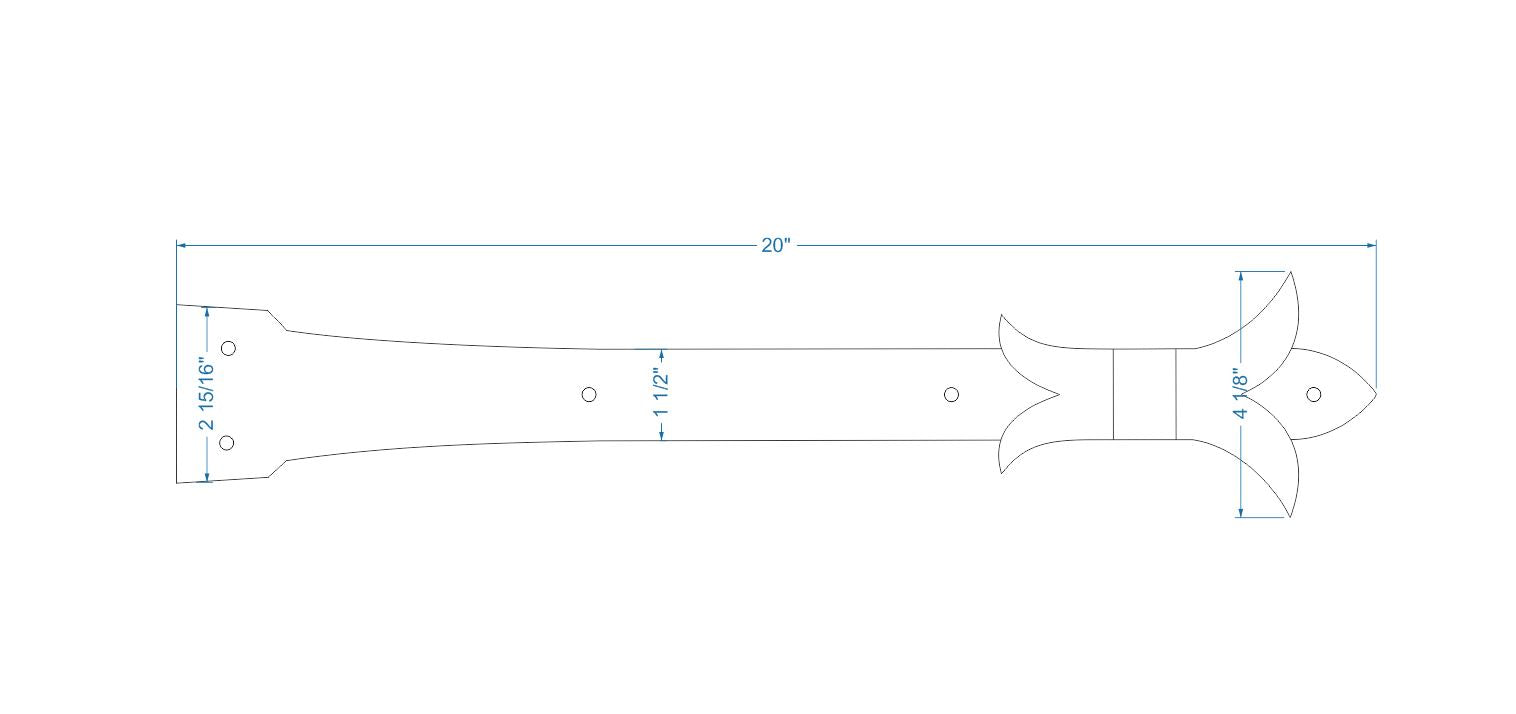 Sangle de charnière babylonienne fleur de lys en fer faux