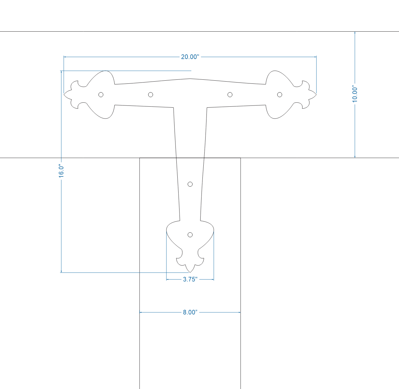 Art Nouveau Iron T Face Plate Brackets & Reinforcement Braces T-Plate