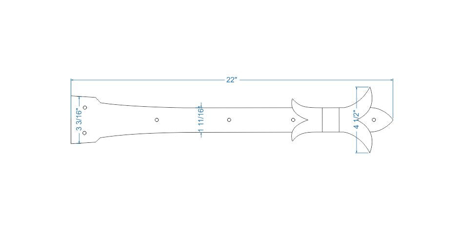 Sangle de charnière babylonienne fleur de lys en fer faux