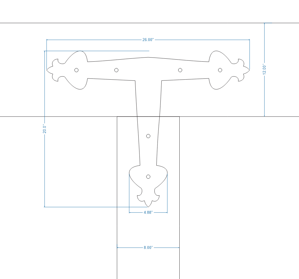 Art Nouveau Iron T Face Plate Brackets & Reinforcement Braces T-Plate