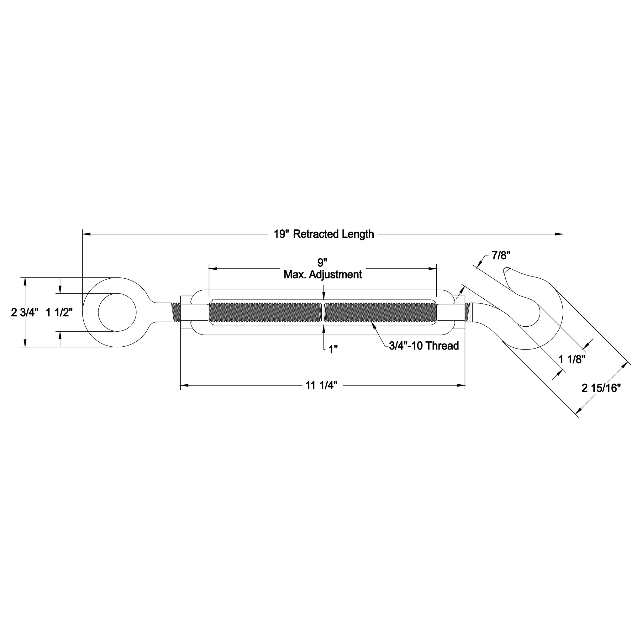 3/4" dia. Hook to Eye Turnbuckles Turnbuckle
