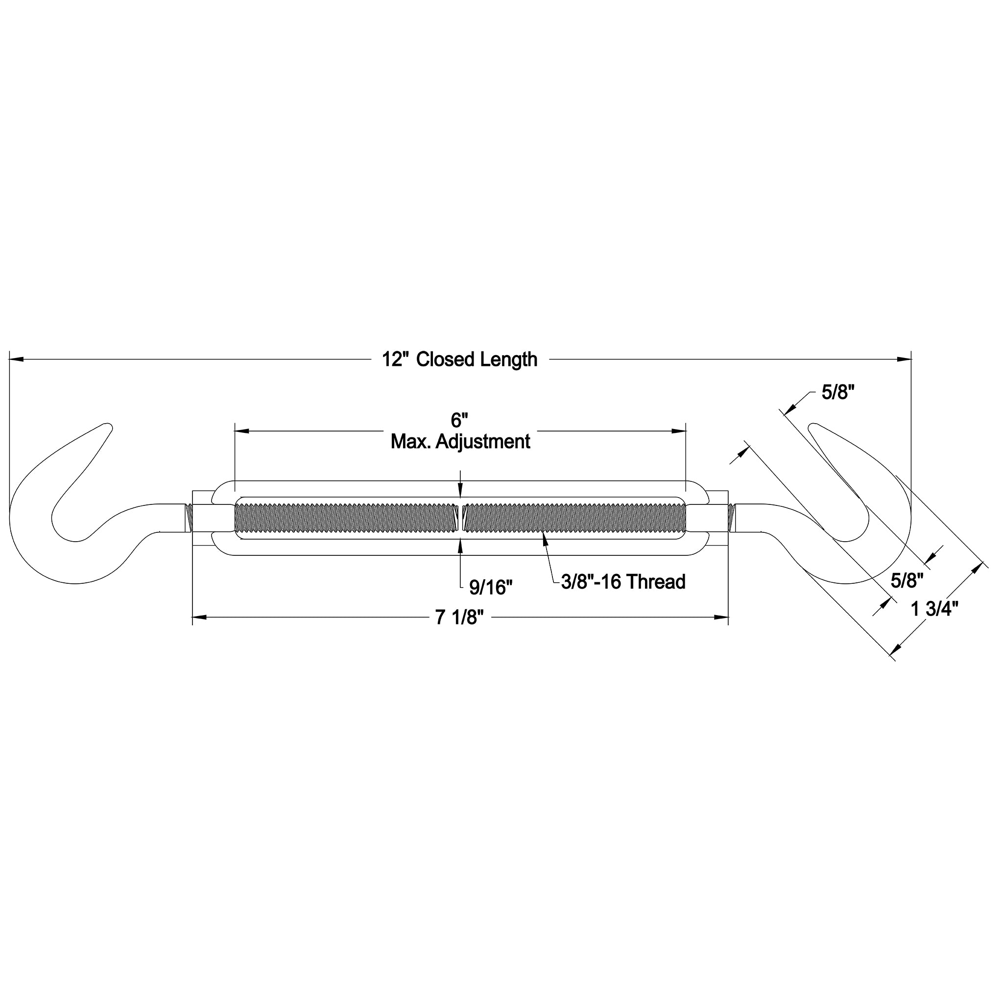 3/8" dia. Hook to Hook Turnbuckles Turnbuckle