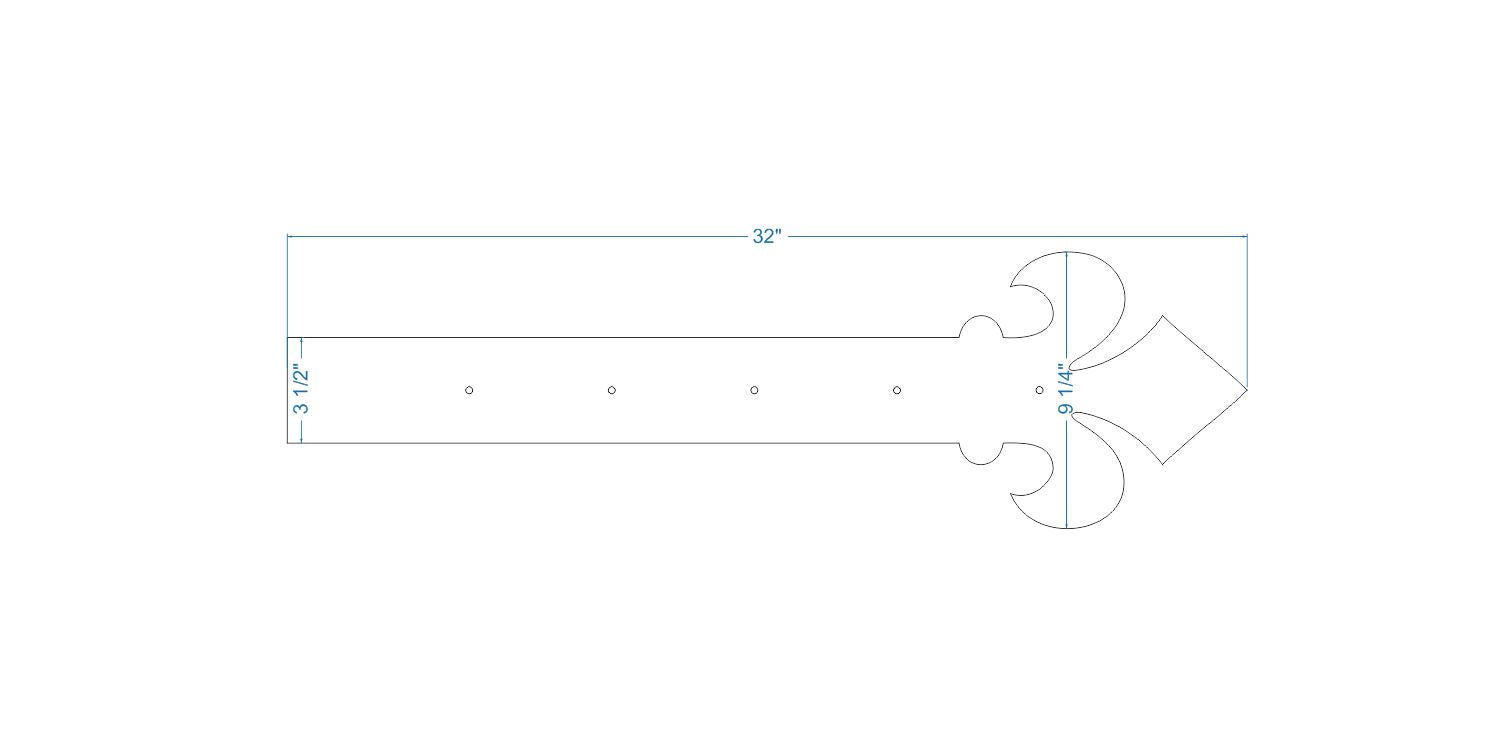 XL Dunmow Crest Fleur De Lis Fer Faux Charnière Sangle