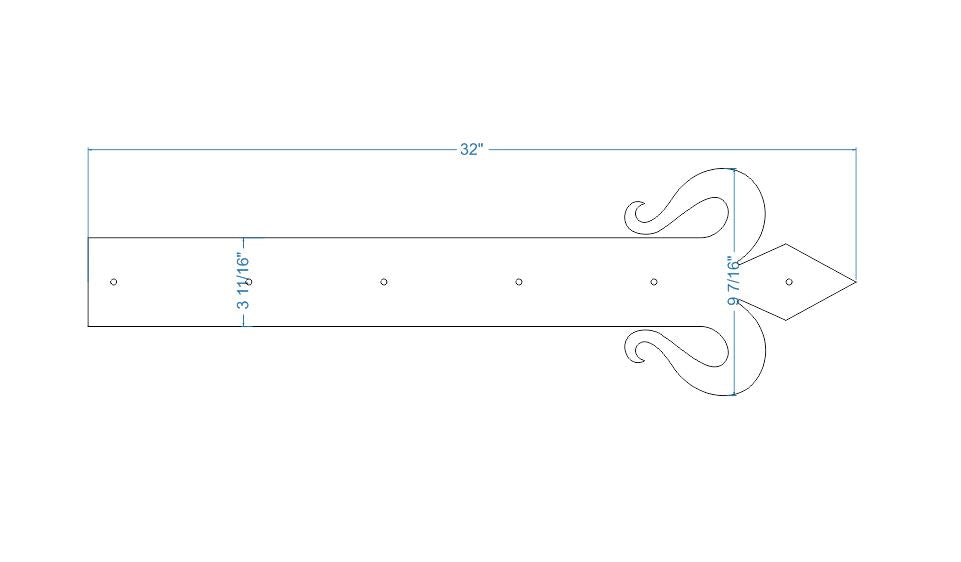XL Spanish Mission Wrought Iron Faux Hinge Strap