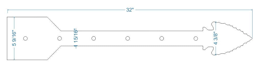 Sangle de charnière XL en fer à pointe de flèche authentique