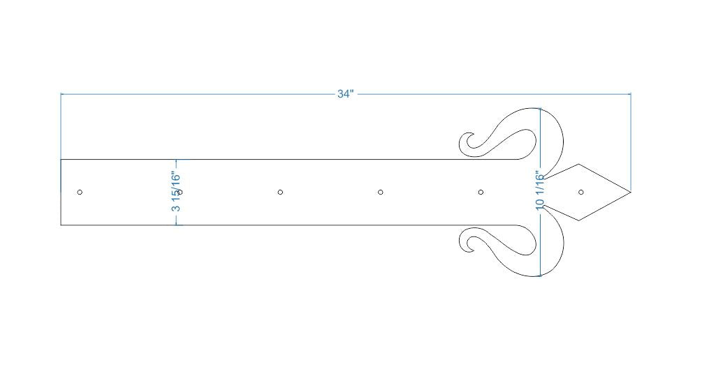XL Spanish Mission Wrought Iron Faux Hinge Strap