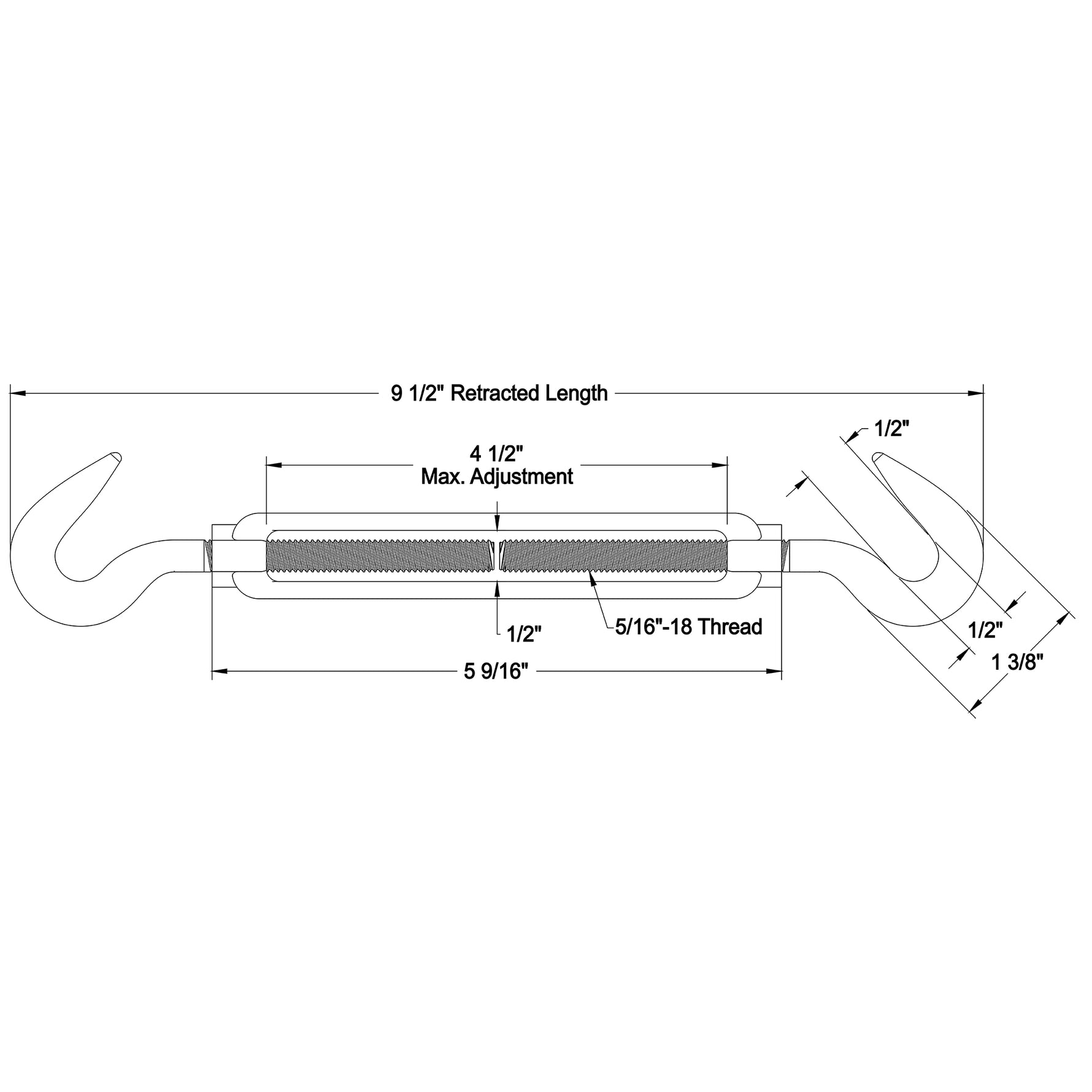 5/16" dia. Hook to Hook Turnbuckles Turnbuckle