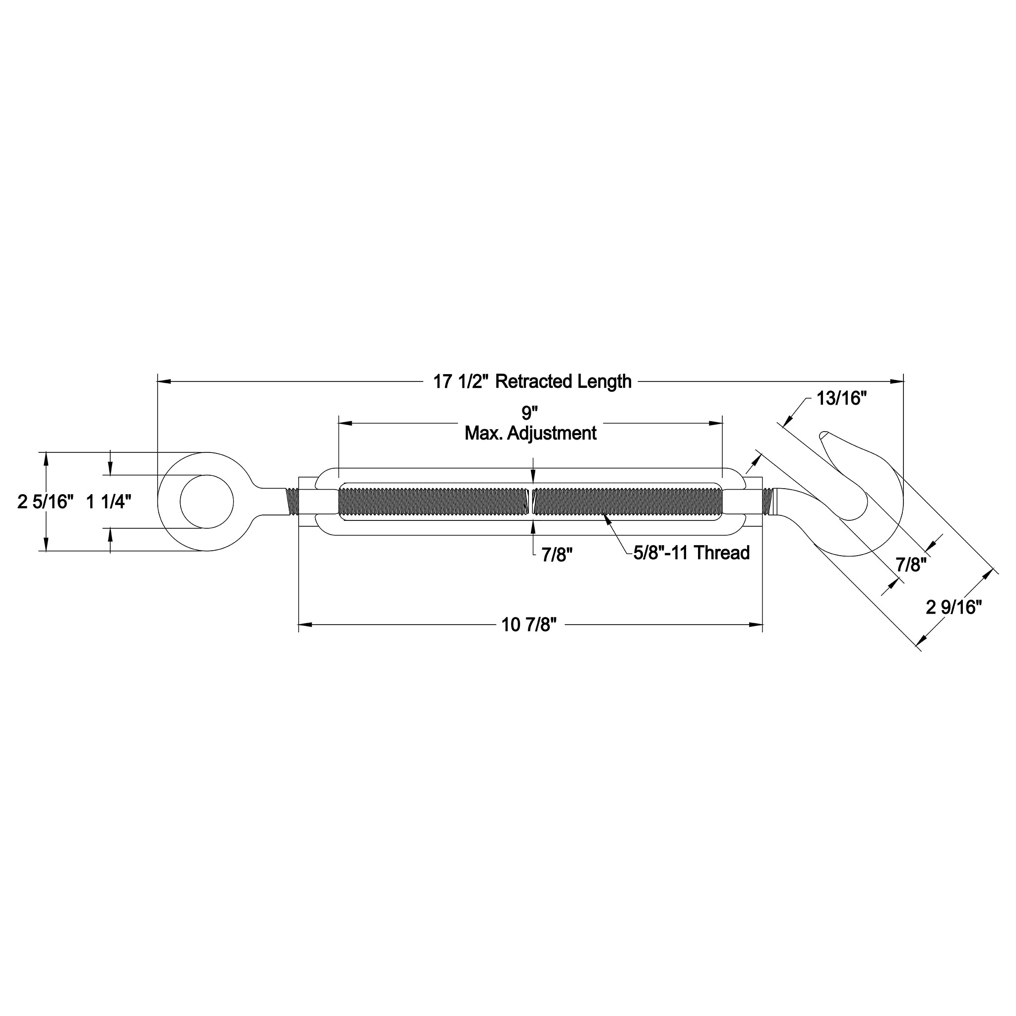 5/8" dia. Hook to Eye Turnbuckles Turnbuckle