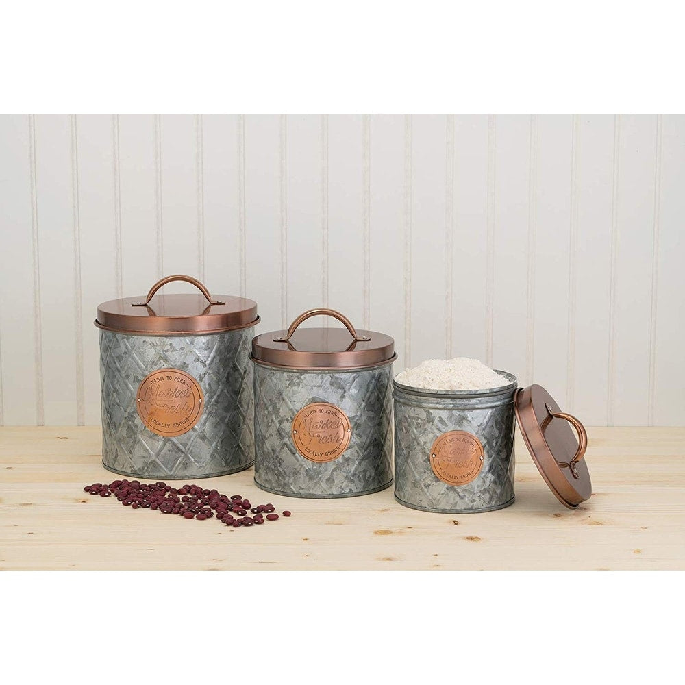 Amici Bristol Metal Canister, Galvanized and Copper, 104 oz Food Storage Bins Kitchen Accessory