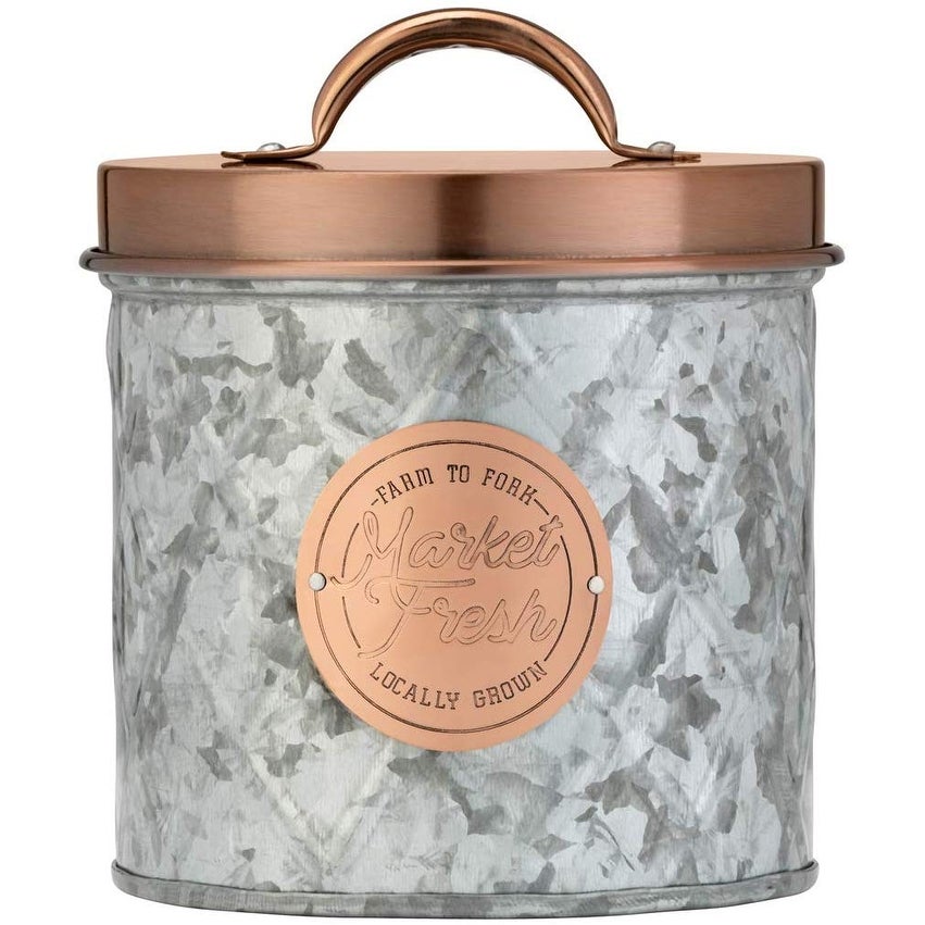 Amici Bristol Metal Canister, Galvanized and Copper, 52 oz Food Storage Bins Kitchen Accessory