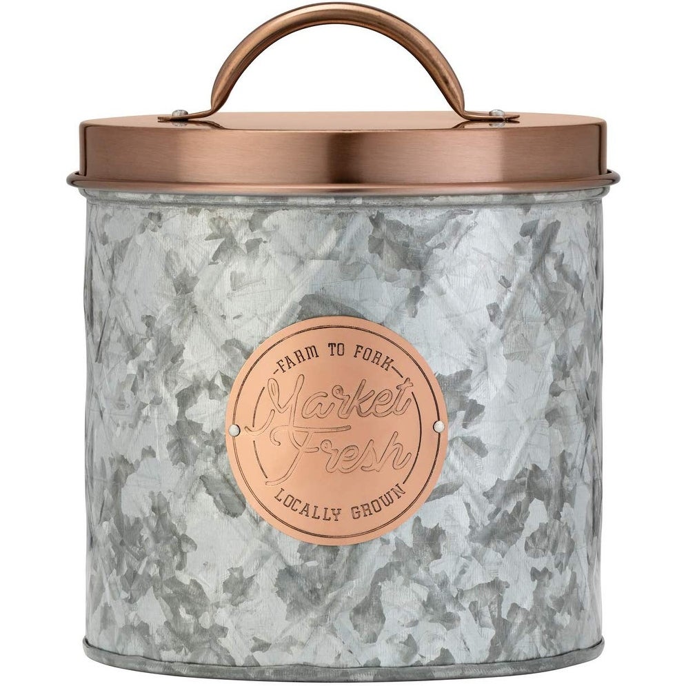 Amici Bristol Metal Canister, Galvanized and Copper, 84 oz Food Storage Bins Kitchen Accessory