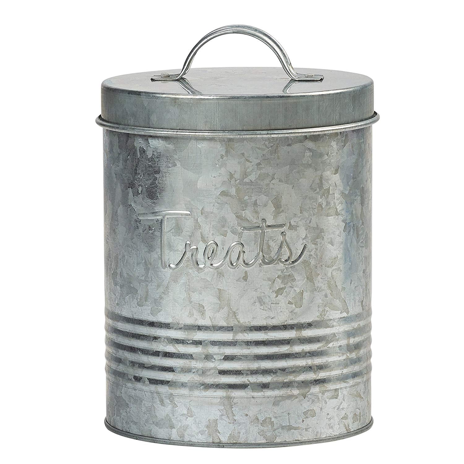 Amici Home Retro Treats Storage Canister With Lid for Pet Food 72 Oz - Galvanized Metal - Galvanized Metal Food Storage Bins Kitchen Accessory