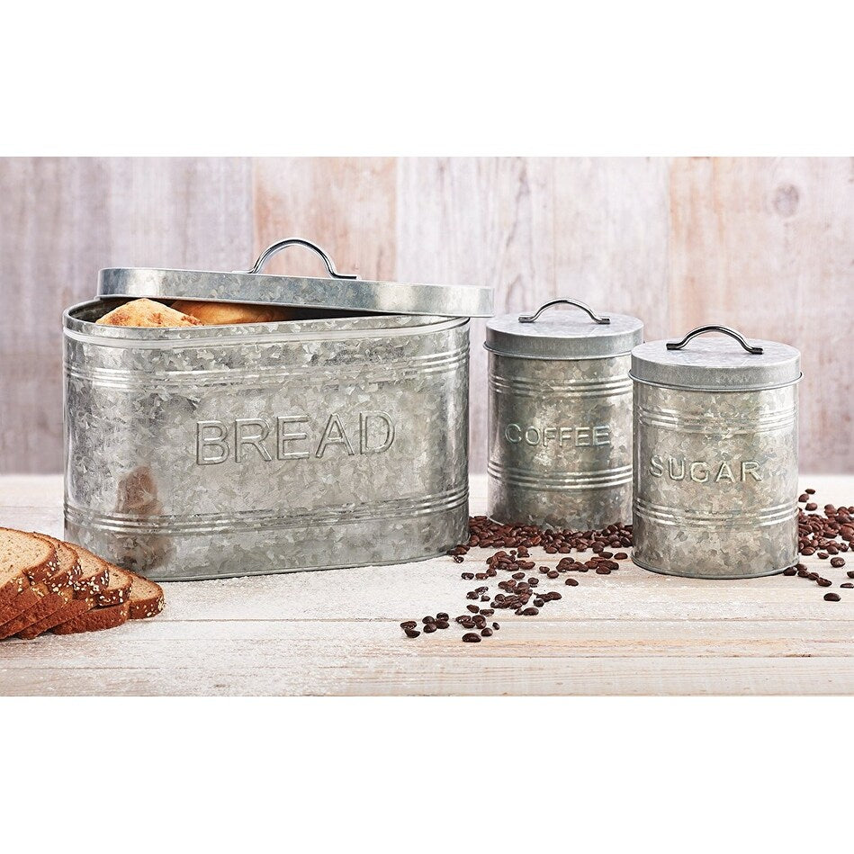 Amici Home Rustic Kitchen Collection Galvanized Metal Sugar Storage Canister, 76 Ounces Food Storage Bins Kitchen Accessory
