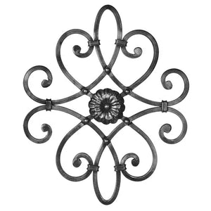 Smooth Collared Cabinet Insert with Rosettes - Old West Iron
